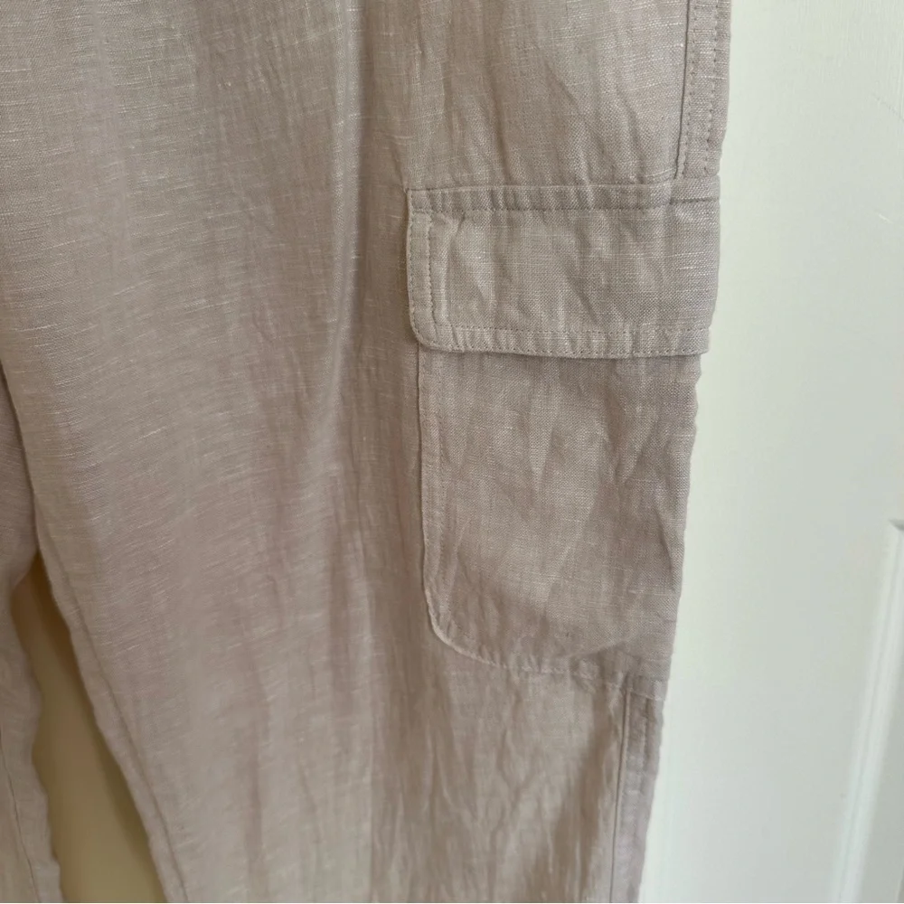Nicole Miller NY size XL Oatmeal 100% Linen Cargo Jogger Pants Pull On Flax‎